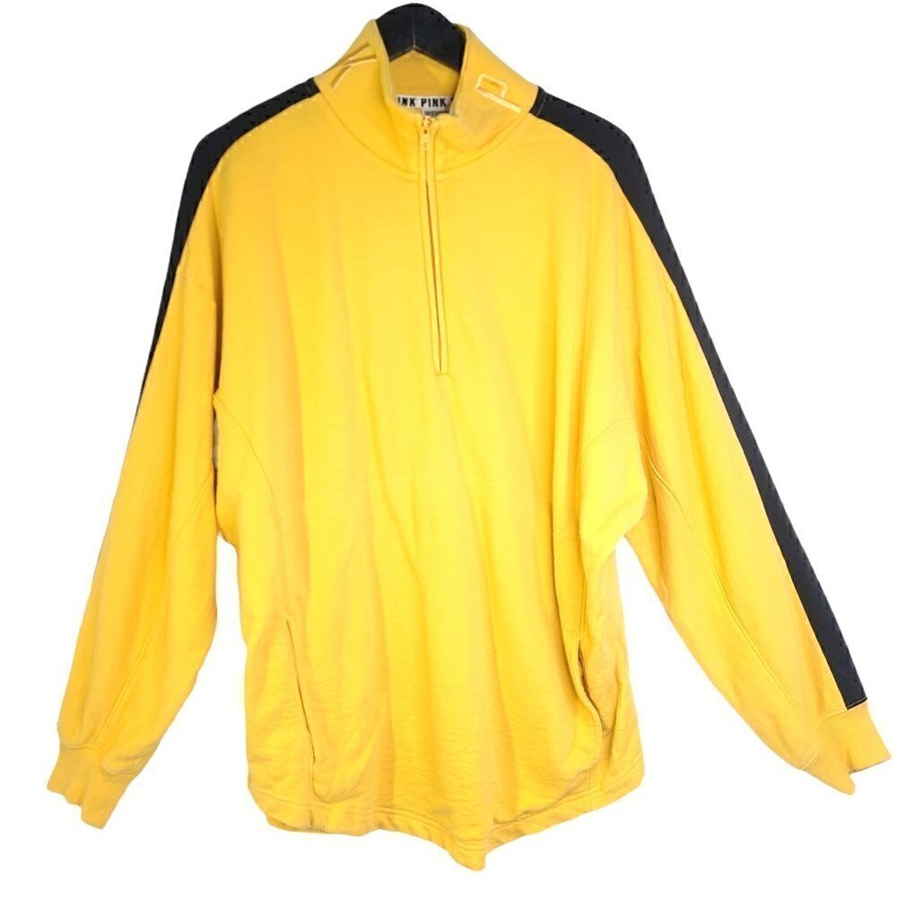 Victoria's Secret PINK Yellow Black Quarter Zip Sweater Jacket Oversized Y2K